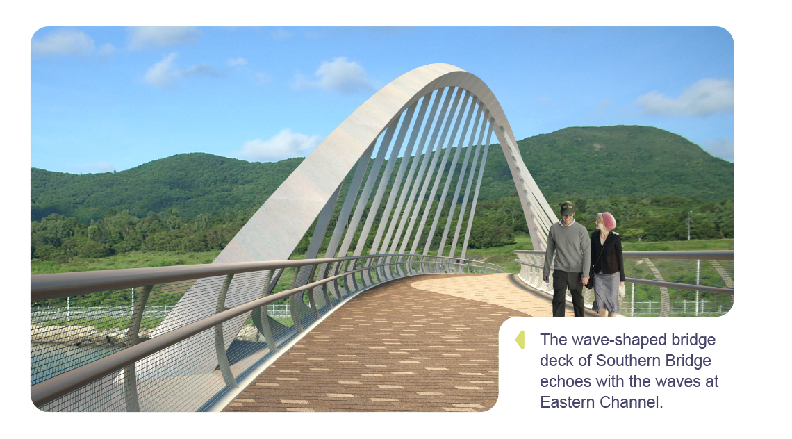 The wave-shaped bridge deck of Southern Bridge echoes with the waves at Eastern Channel