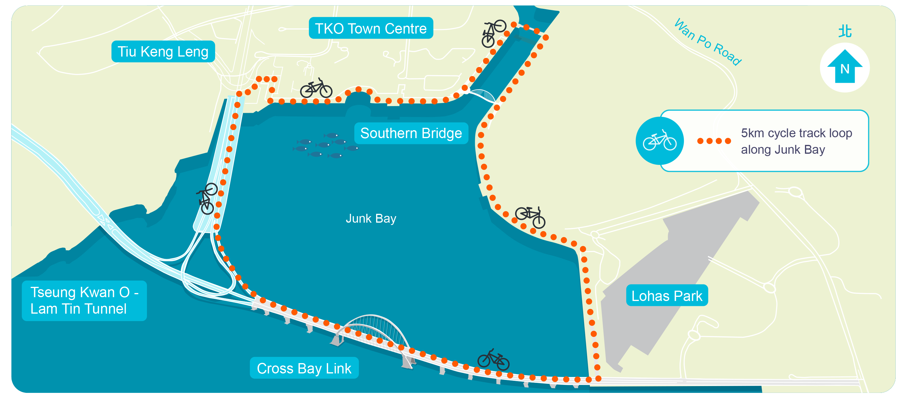 5km cycle track loop along Junk Bay