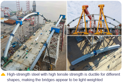 High-strength steel with high tensile strength is ductile for different shapes, making the bridges appear to be light-weighted