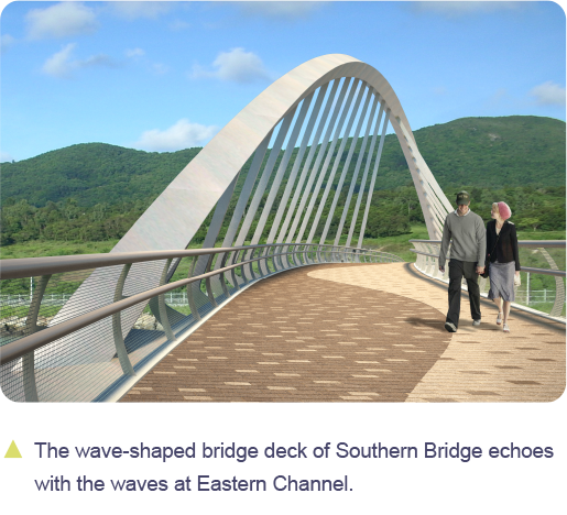 The wave-shaped bridge deck of Southern Bridge echoes with the waves at Eastern Channel